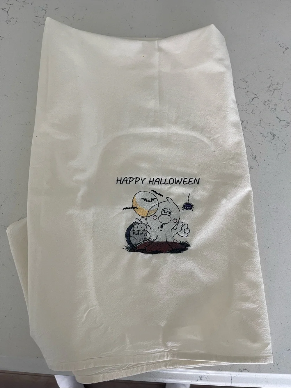 White Halloween embroidered hand towel